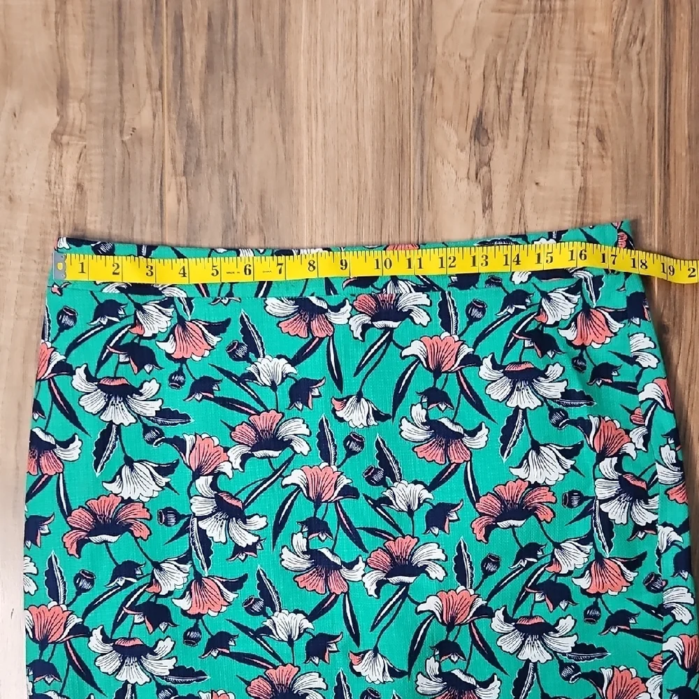 J. By J. Crew Women's Twill Floral Teal Pencil Skirt 12